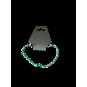 Aquamarine and faux diamond beaded stretchy band bracelet